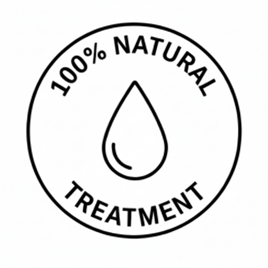 100% natural treatment icon with water droplet, symbolizing pure and natural skincare