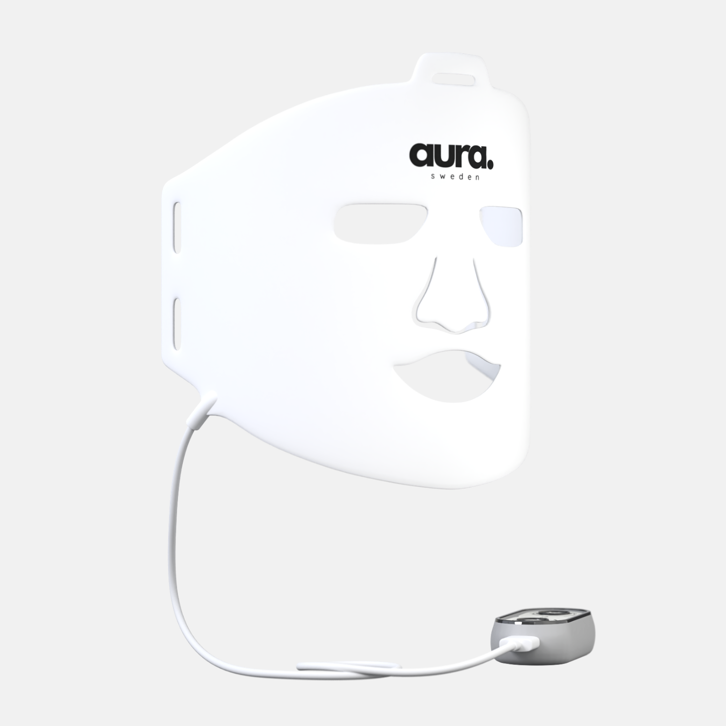 Aura Sweden LED light therapy face mask for skincare and acne treatment, with attached control unit