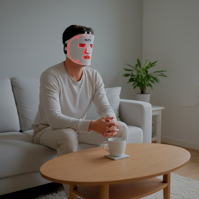 Aura Sweden white LED light therapy mask for skin rejuvenation and anti-aging treatment for men